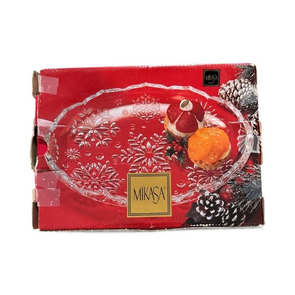 Mikasa Crystal Snowflake Oval Serving Tray 9" X 7" Elegant Holiday Decor & Enter - Picture 2 of 5